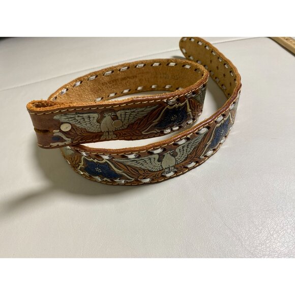 Vintage Leather Belt Cowtown Eagle Brown Tooled Size 29- 30 35\